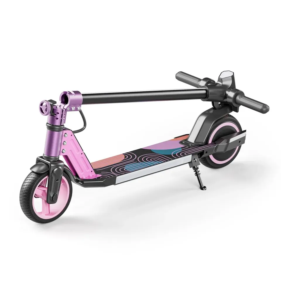 ELRIDE Zip el-løbehjul til børn i pink, foldet sammen