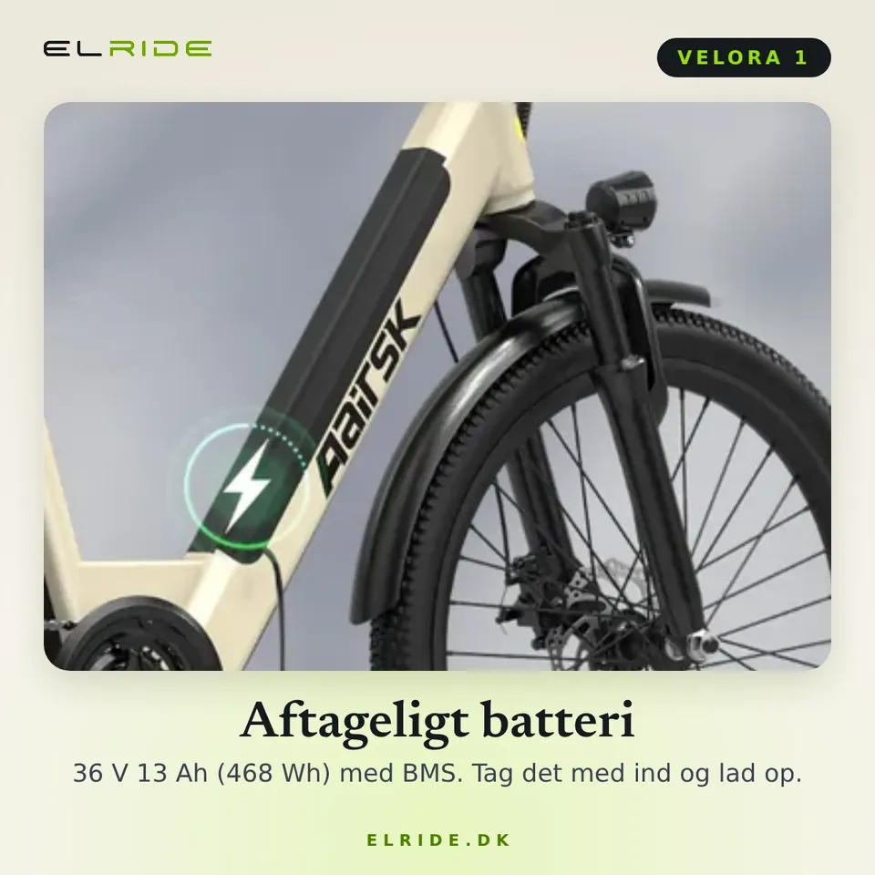 Detaljekort for VELORA 1: det aftagelige 36 V 13 Ah-batteri