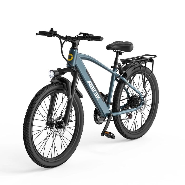 Aairsk S800 elcykel i blågråt med sort sadel og bagagebærer — produktfoto